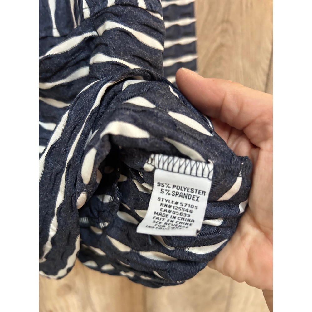 # Habitat Navy and White Striped Button-Front Funnel-neck Top - Picture 7 of 7